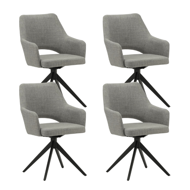 Dining room chairs - Set of 4 Swivel dining room chairs Sid Gray Fabric - With Armrests - Dimehouse