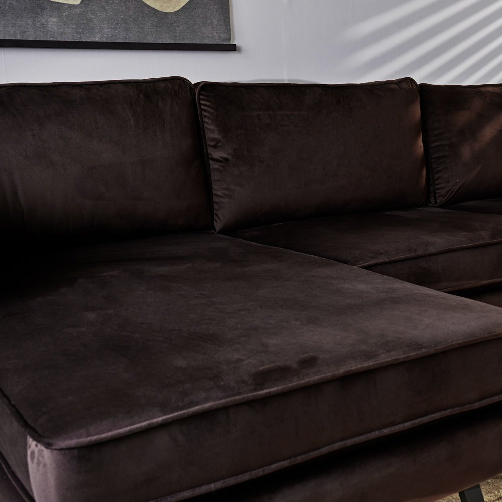 Sofas - 3-seater corner sofa Gino velvet brown left - Dimehouse