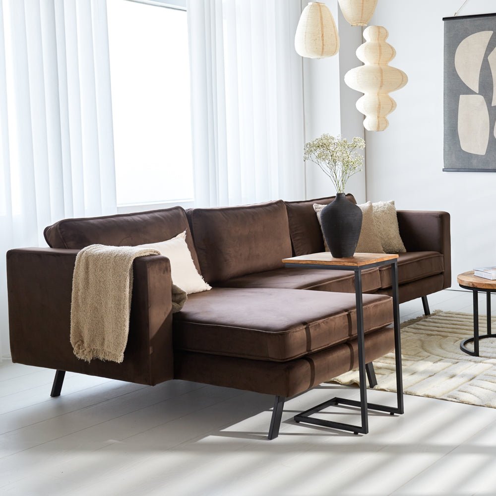 Sofas - 3-seater corner sofa Gino velvet brown left - Dimehouse