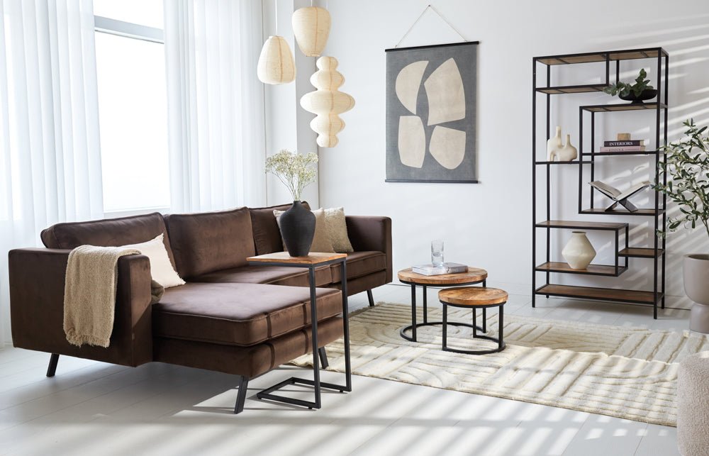 Sofas - 3-seater corner sofa Gino velvet brown left - Dimehouse