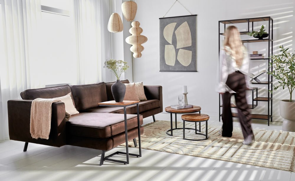Sofas - 3-seater corner sofa Gino velvet brown left - Dimehouse