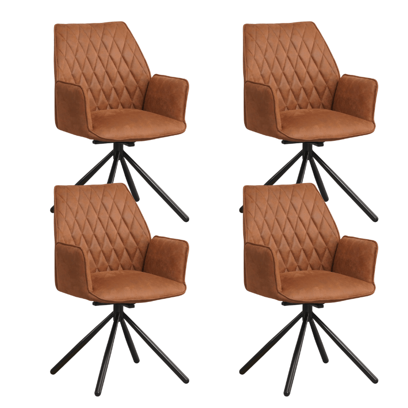 Dining room chairs - Set of 4 Swivel dining room chairs Novan Industrial Cognac Fabric - 180° Rotatable - Dimehouse