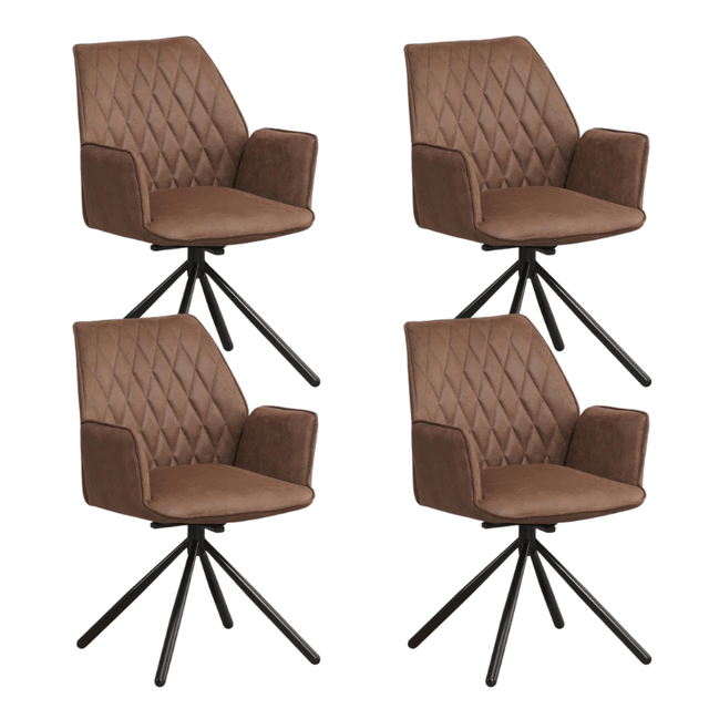 Dining room chairs - Set of 4 Swivel dining room chairs Novan Industrial Taupe Fabric - 180° Rotatable - Dimehouse
