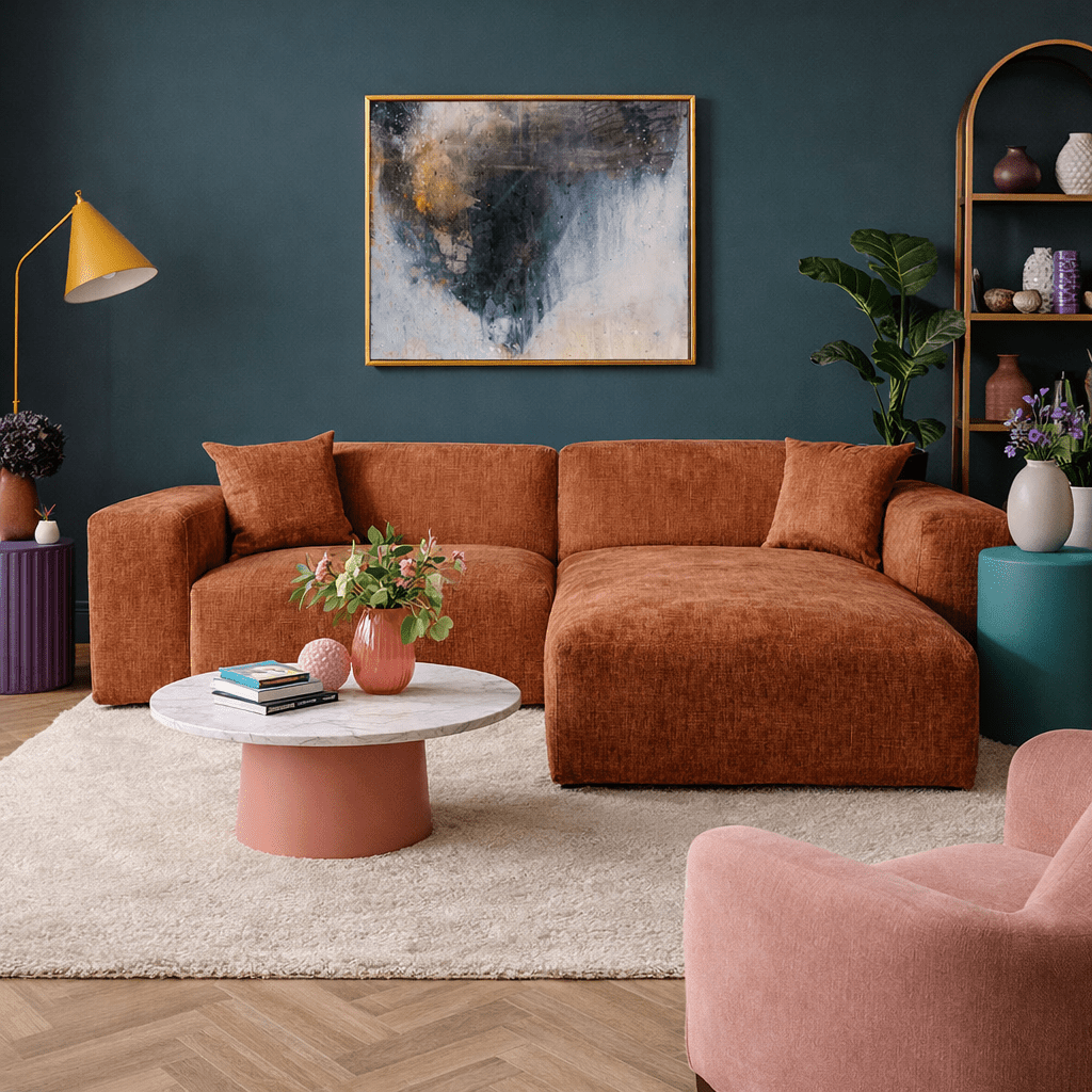 Sofas - Corner sofa copper chenille Wayne 264 cm - corner can be mounted left and right - Dimehouse