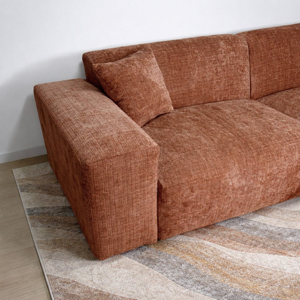 Sofas - Corner sofa copper chenille Wayne 264 cm - corner can be mounted left and right - Dimehouse