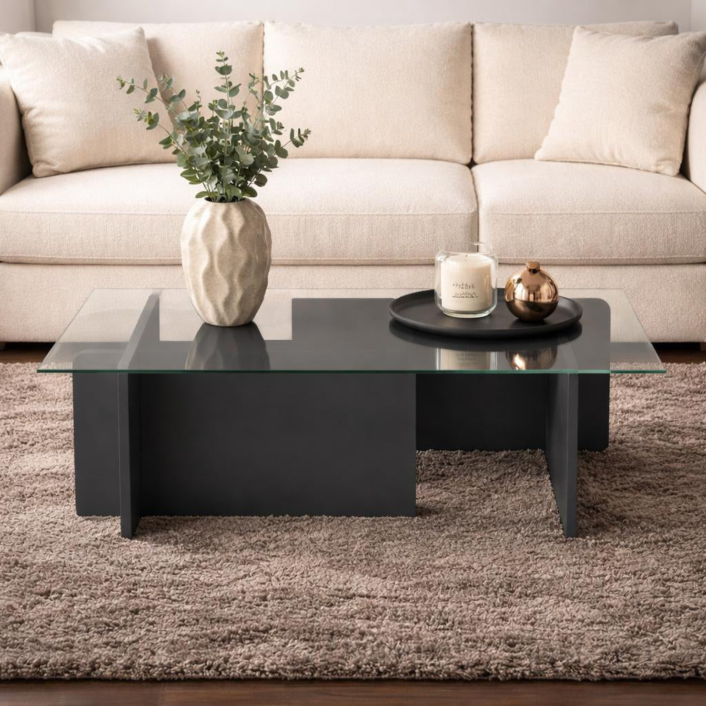 Coffee tables - Coffee table Glass Anthracite Opal 105x65 cm - Dimehouse