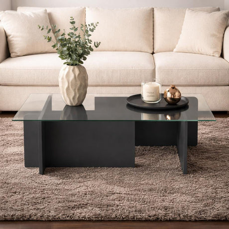 Coffee tables - Coffee table Glass Anthracite Opal 105x65 cm - Dimehouse