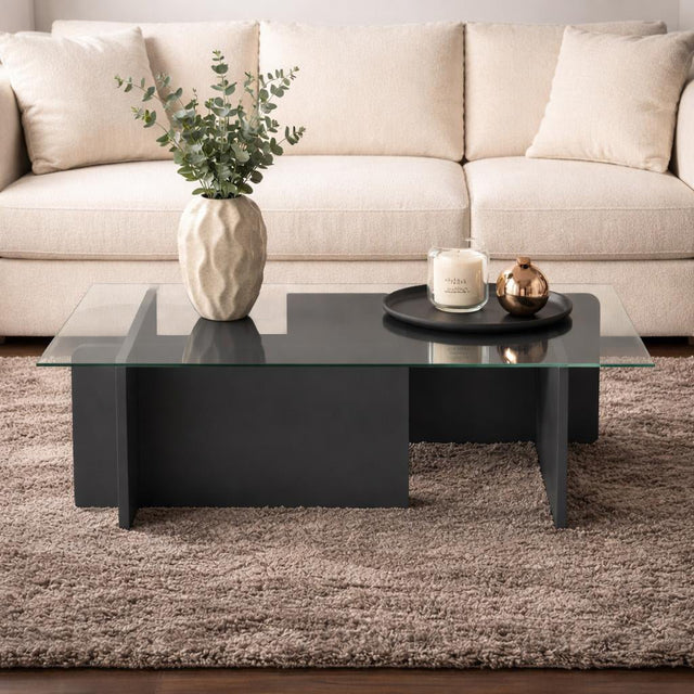 Coffee tables - Coffee table Glass Anthracite Opal 105x65 cm - Dimehouse