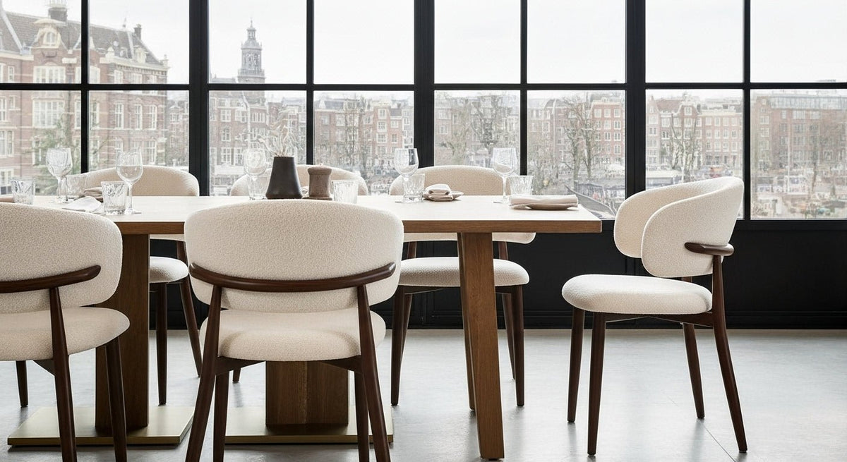 Dining room chairs - Japandi Dining room chair Yuka Sand - Oak look Frame - Dimehouse