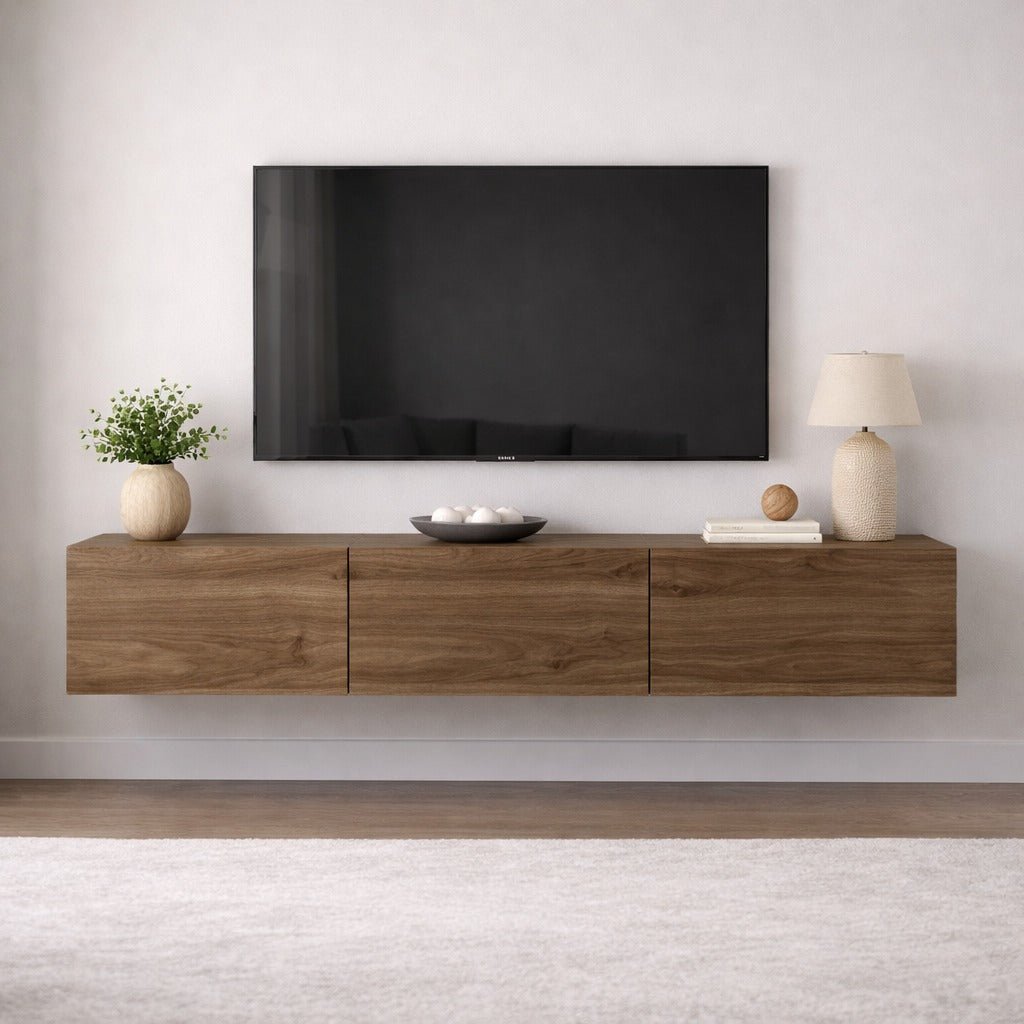TV Furniture - Floating TV Furniture Walnut Melamine - 150x30 cm - West - Dimehouse