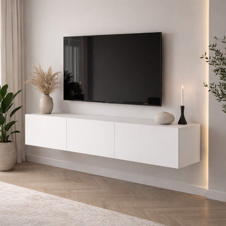 TV Furniture - Floating TV Furniture White Melamine - 150x30 cm - West - Dimehouse
