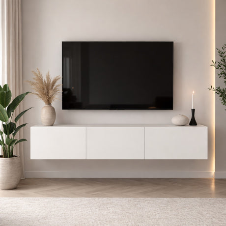 TV Furniture - Floating TV Furniture White Melamine - 150x30 cm - West - Dimehouse