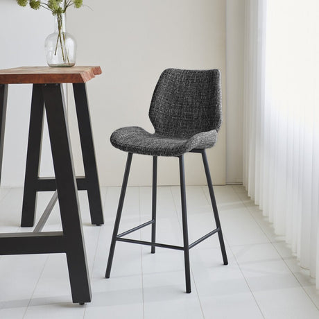 Bar stool Beau chenille Dimehouse Dark gray LxWxH 82x54x52 Fabric Atmospheric photo diagonal front view