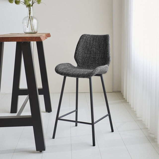 Bar stool Beau chenille Dimehouse Dark gray LxWxH 82x54x52 Fabric Atmospheric photo diagonal front view