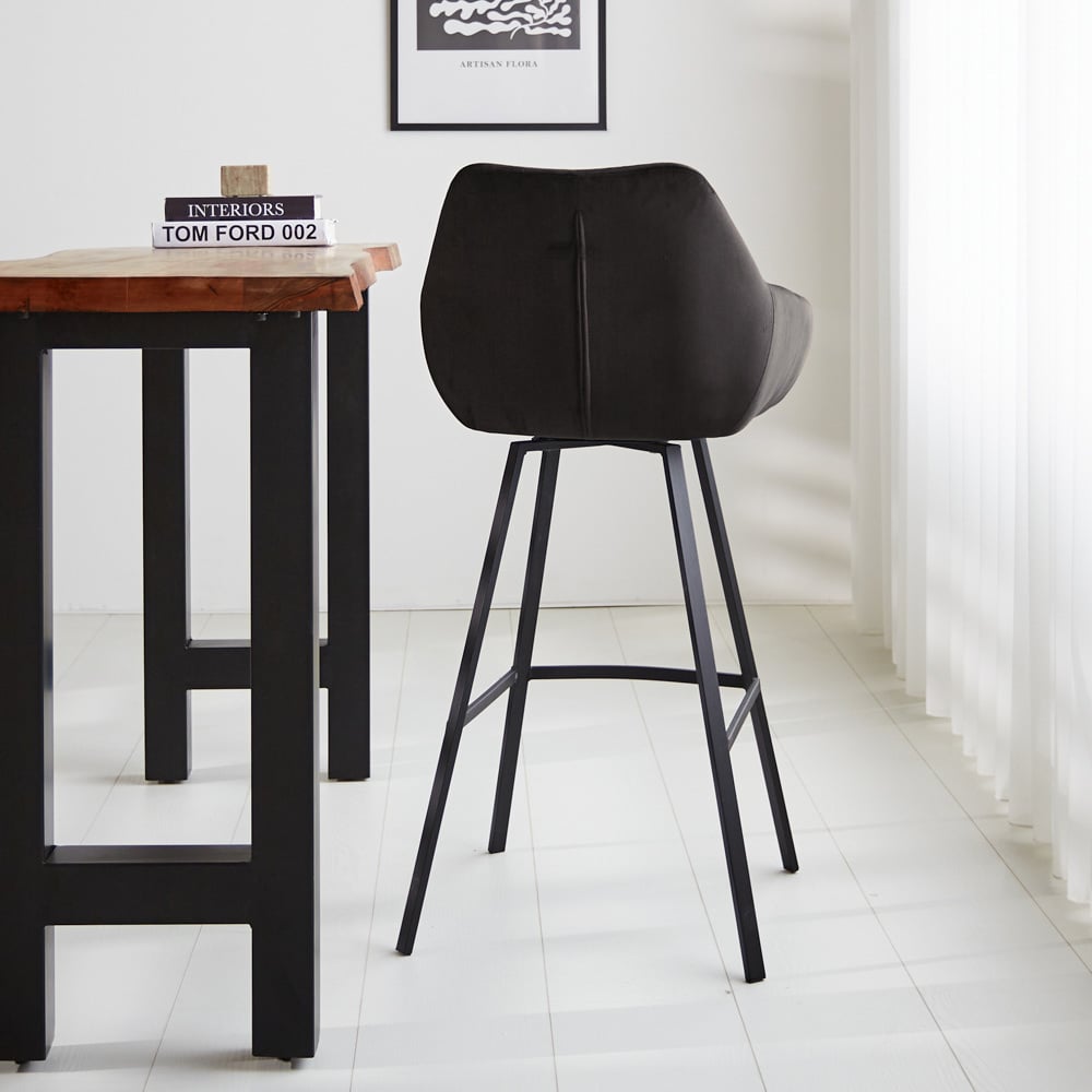 Bar stool Elise Velvet Dimehouse Anthracite LxWxH 95x59x57 Velvet Atmospheric photo diagonal rear view