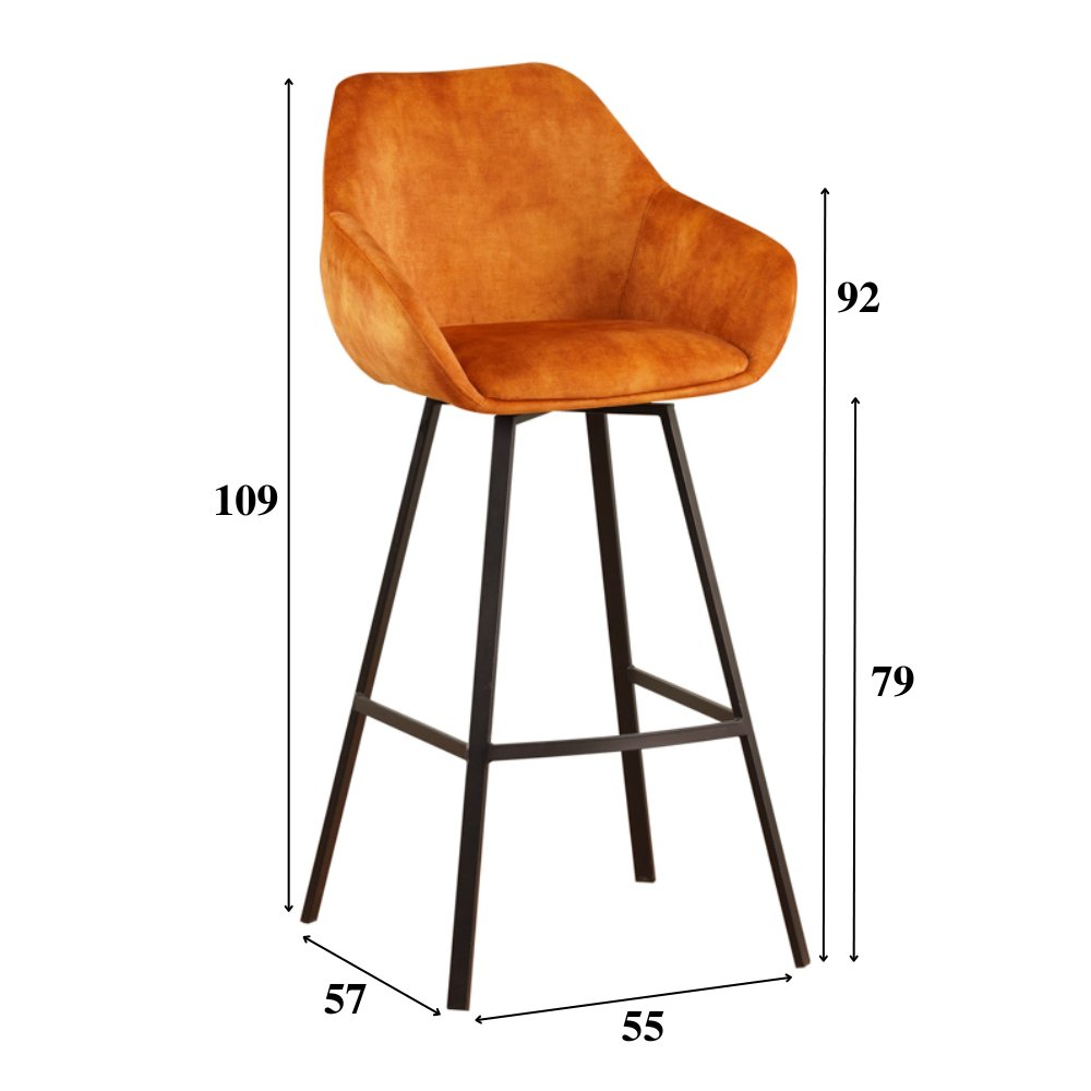 Bar stool Elise Velvet Dimehouse Cognac LxWxH 95x59x57 Velvet White photo size indication