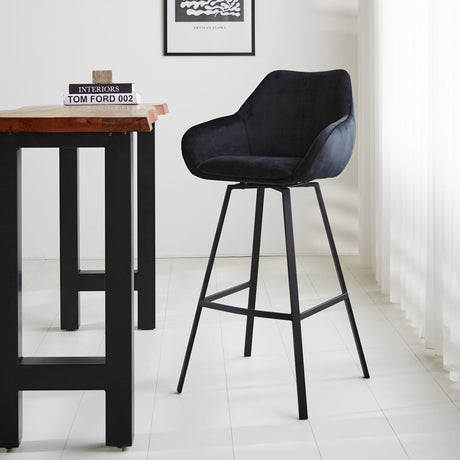 Bar stool Elise Velvet Dimehouse Black LxWxH 95x59x57 Velvet Atmospheric photo diagonal front view