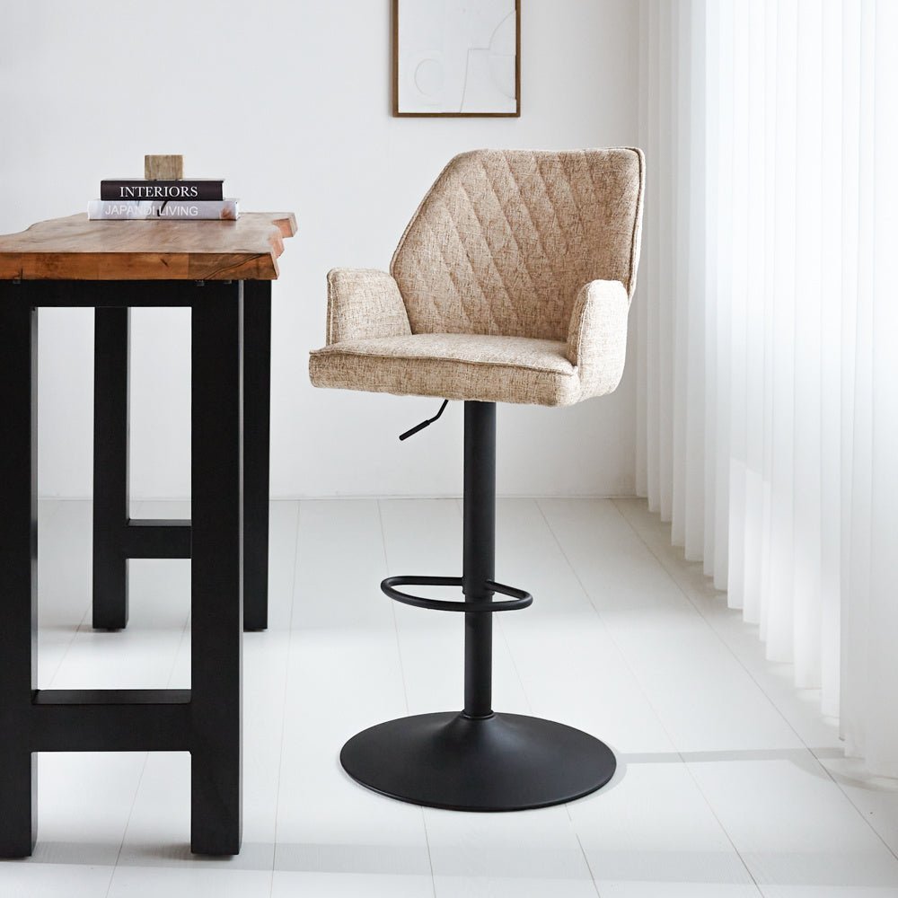 Bar stool Novan chenille Dimehouse White LxWxH 75x58x54 Fabric Atmospheric photo diagonal front view
