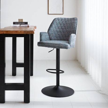 Bar stool Novan chenille Dimehouse Blue LxWxH 75x58x54 Fabric Atmospheric photo front view