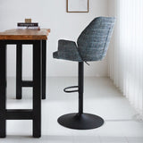 Bar stool Novan chenille Dimehouse Blue LxWxH 75x58x54 Fabric Atmospheric photo side view