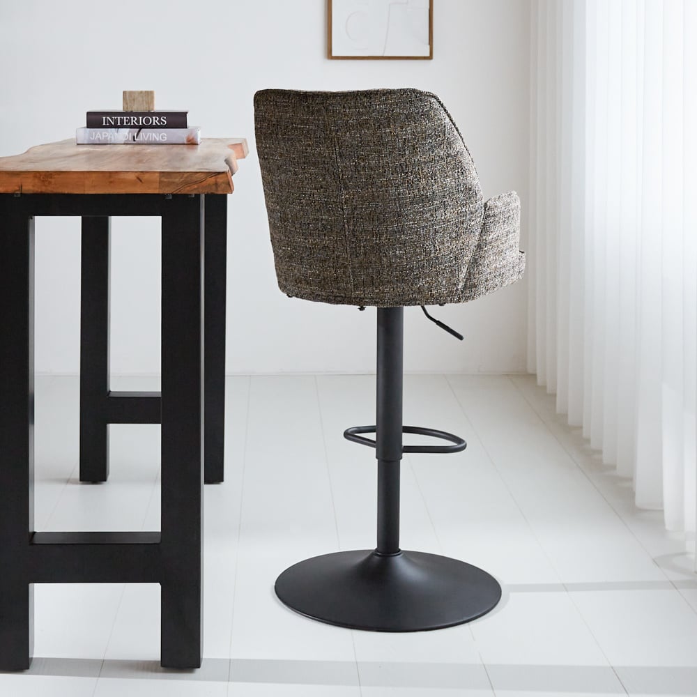 Bar stool Novan chenille Dimehouse Dark gray LxWxH 75x58x54 Fabric Atmospheric photo diagonal rear view