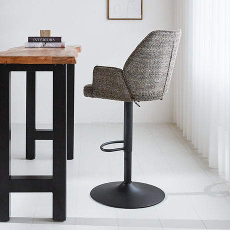 Bar stool Novan chenille Dimehouse Dark gray LxWxH 75x58x54 Fabric Atmospheric photo side view