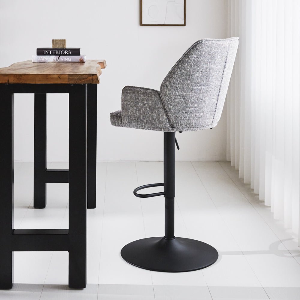 Bar stool Novan chenille Dimehouse Light gray LxWxH 75x58x54 Fabric Atmospheric photo side view