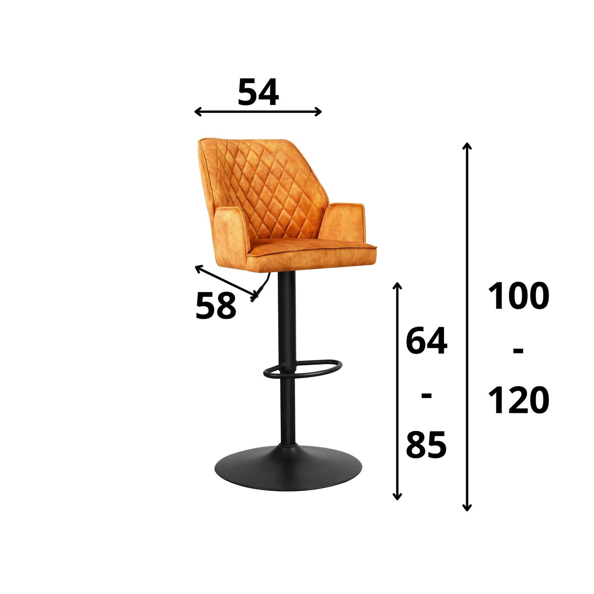 Barstool Novan velvet Dimehouse Cognac LxWxH 75x58x54 Fabric White photo size indication