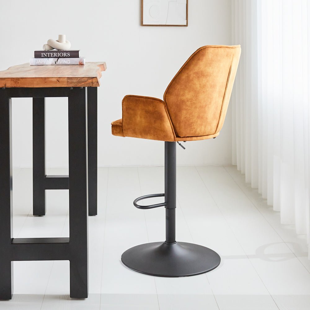 Barstool Novan velvet Dimehouse Cognac LxWxH 75x58x54 Fabric Atmospheric photo side view