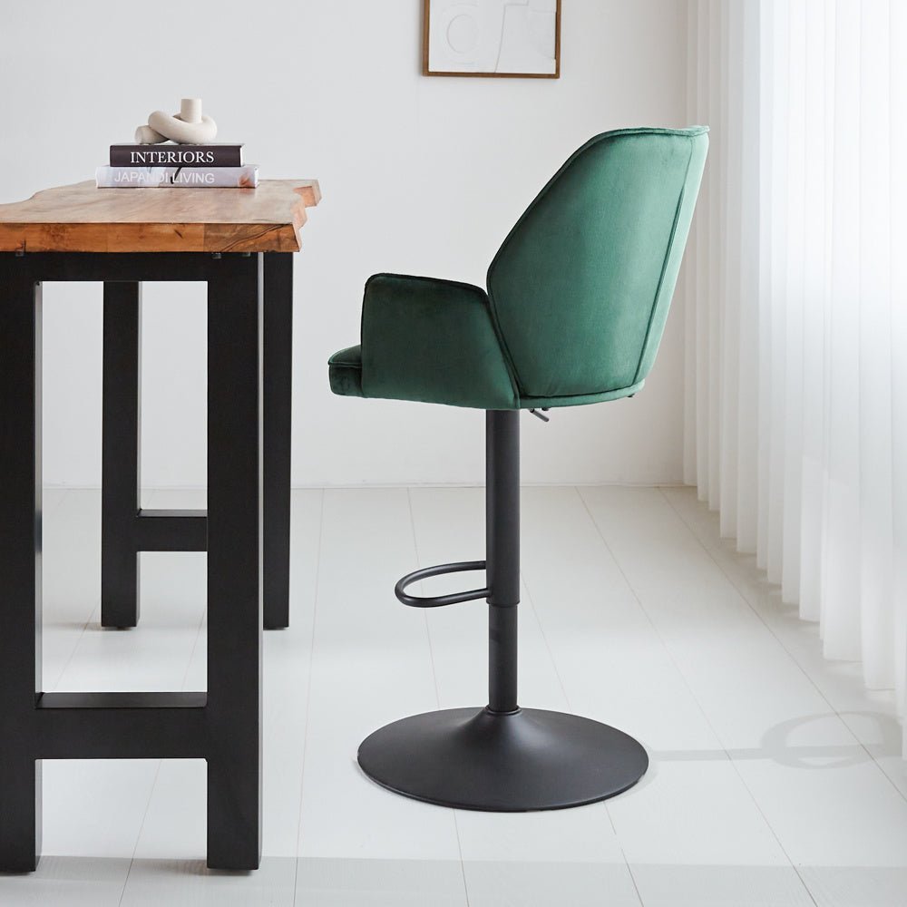 Barstool Novan velvet Dimehouse Green LxWxH 75x58x54 Fabric Atmospheric photo side view