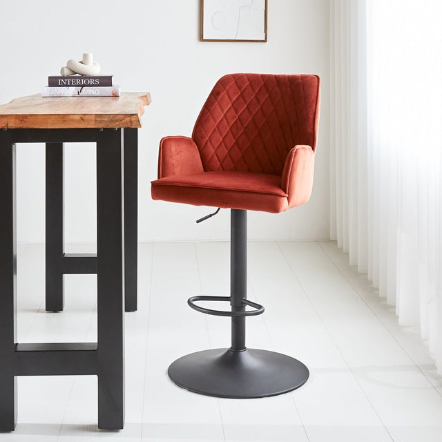 Barstool Novan velvet Dimehouse Copper LxWxH 75x58x54 Fabric Atmospheric photo diagonal front view