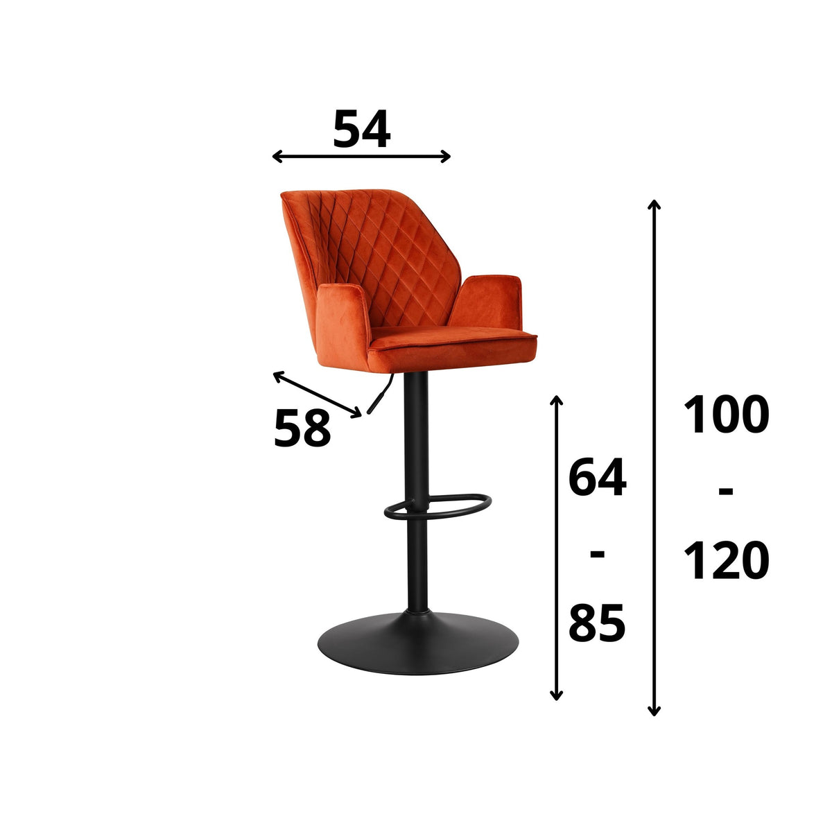 Barstool Novan velvet Dimehouse Copper LxWxH 75x58x54 Fabric White photo size indication