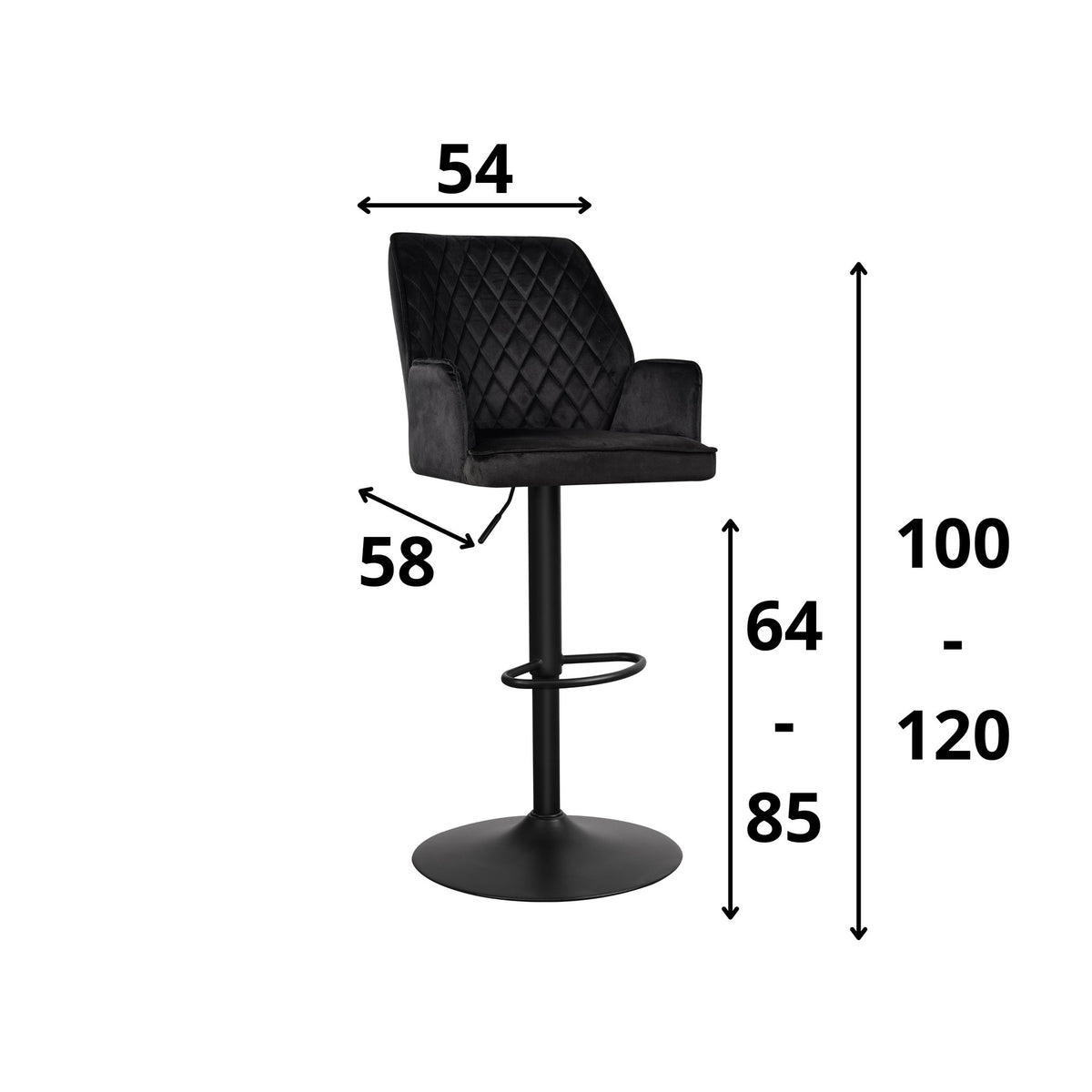 Barstool Novan velvet Dimehouse Black LxWxH 75x58x54 Fabric White photo size indication