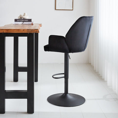 Barstool Novan velvet Dimehouse Black LxWxH 75x58x54 Fabric Atmospheric photo side view