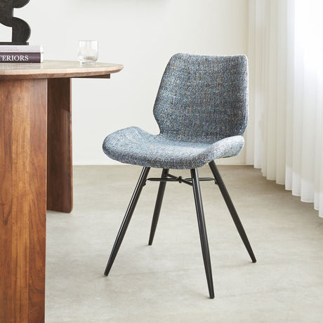 Dining room chair Beau chenille Dimehouse Blue LxWxH 72x68x50 Fabric Atmospheric photo diagonal front view