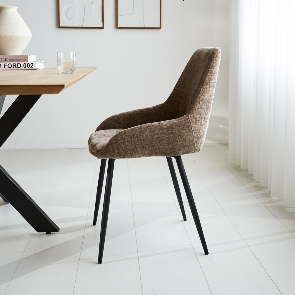 Dining room chair Elle Dimehouse Taupe LxWxH 64x61x56 Fabric Atmospheric photo side view
