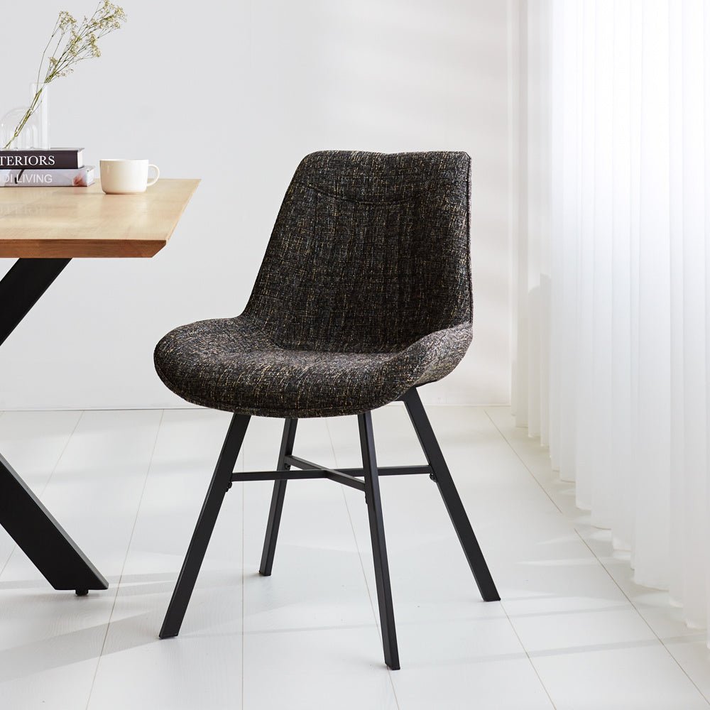 Dining room chair Jada Chenille Dimehouse Black LxWxH 79x57x53 Fabric Atmospheric photo diagonal front view