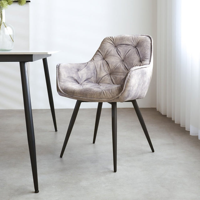 Dining room chair Audrey Dimehouse Gray LxWxH 71x68x49 Fabric Atmospheric photo diagonal front view
