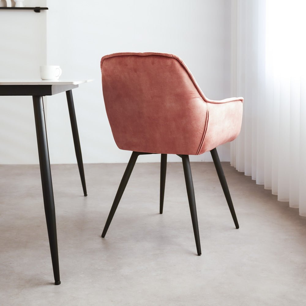 Dining room chair Audrey Dimehouse Pink LxWxH 71x68x49 Fabric Atmospheric photo diagonal rear view
