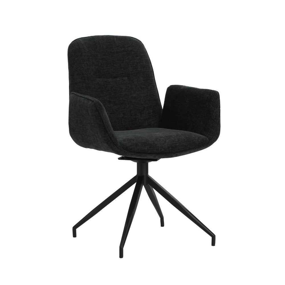 Nela dining room chair Dimehouse Black LxWxH 64x64x52 Fabric White photo diagonal front view