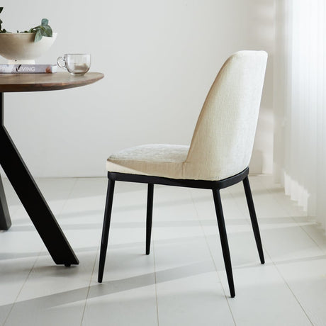 Dining room chair Noli Chenille Dimehouse White LxWxH 73x65x53 Fabric Atmospheric photo side view