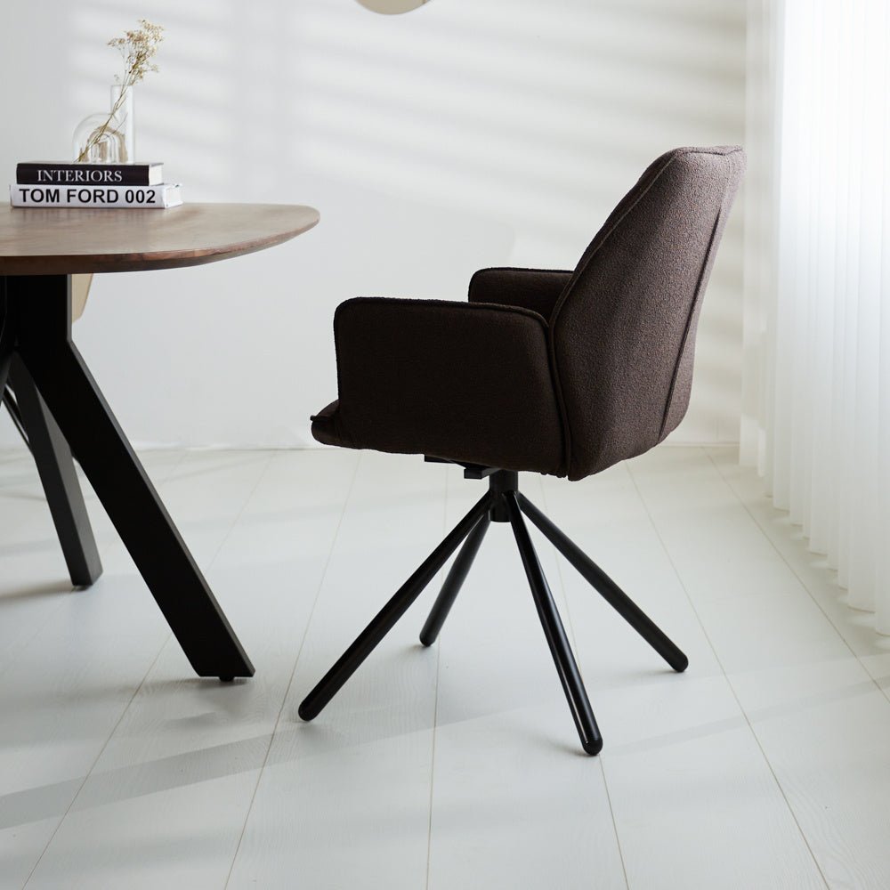 Dining room chair Novan bouclé Dimehouse Brown LxWxH 67x59x57 Fabric Atmospheric photo side view