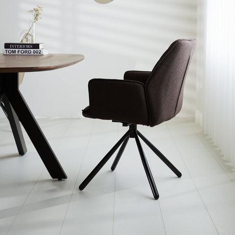 Dining room chair Novan bouclé Dimehouse Brown LxWxH 67x59x57 Fabric Atmospheric photo side view