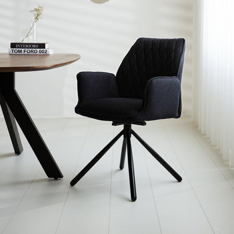 Dining room chair Novan bouclé Dimehouse Black LxWxH 67x59x57 Fabric Atmospheric photo diagonal front view