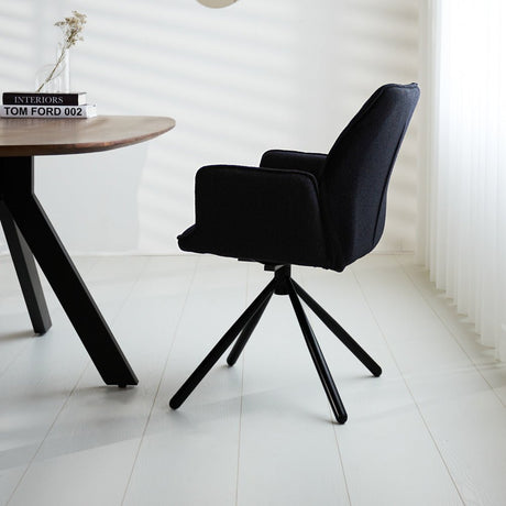 Dining room chair Novan bouclé Dimehouse Black LxWxH 67x59x57 Fabric Atmospheric photo side view