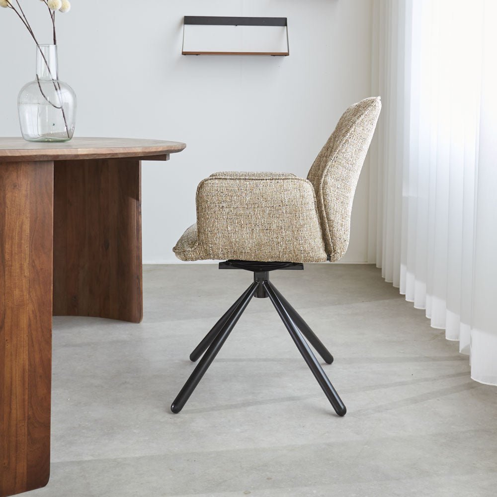 Dining room chair Novan chenille Dimehouse Beige LxWxH 71x64x56 Fabric Atmospheric photo side view
