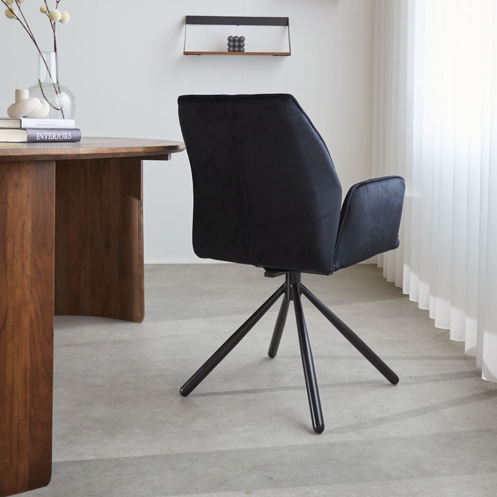 Dining room chair Novan velvet Dimehouse Black LxWxH 71x64x56 Fabric Atmospheric photo diagonal rear view