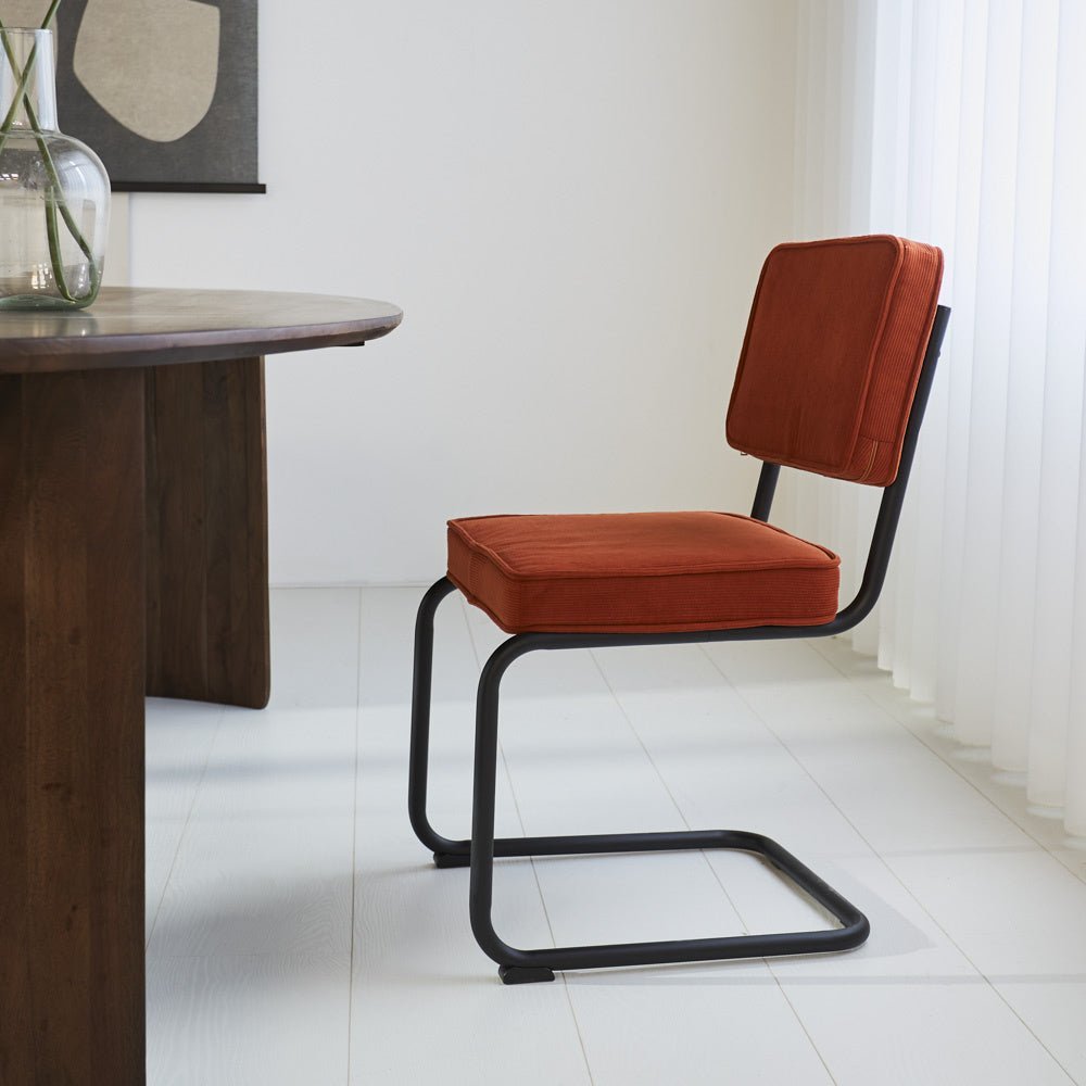 Dining room chair Remo ribbed fabric Dimehouse Rust LxWxH 56x55x52 Rib fabric Atmospheric photo side view