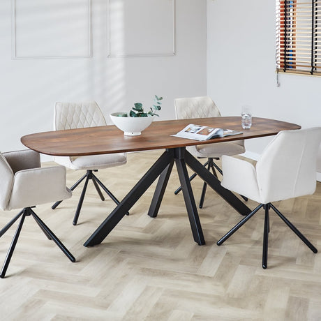 Dining table Paris Dimehouse Brown LxWxH 205x105x8 Acacia wood Atmospheric photo diagonal front view