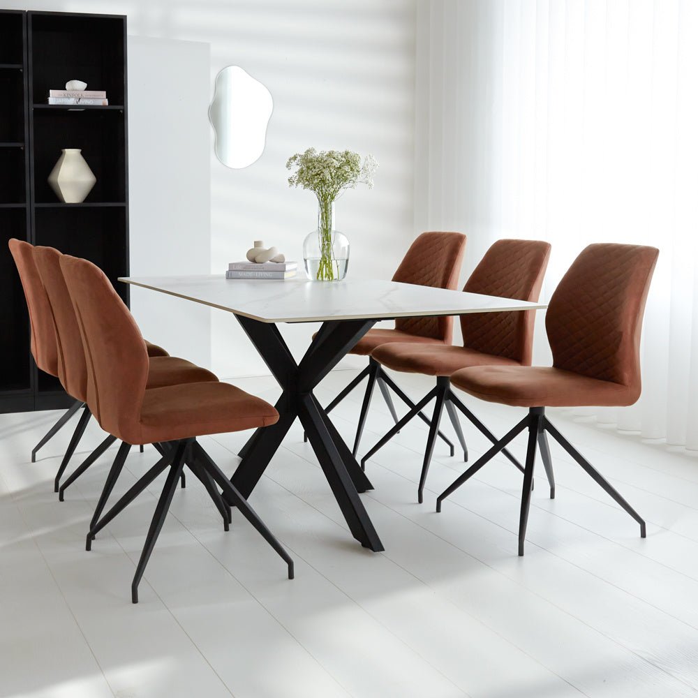 Dining table Edin White Dimehouse White LxWxH 181x102x11 Sintered stone Atmospheric photo diagonal front view